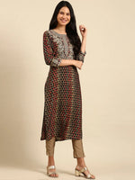 Women's Black Printed Straight Kurta-GW-3288-Black