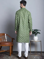 Men's Cotton Floral printed kurta Pyjama-JOKP-650Olive