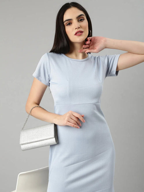 Women Blue Solid Bodycon Dress-AE-507-Blue