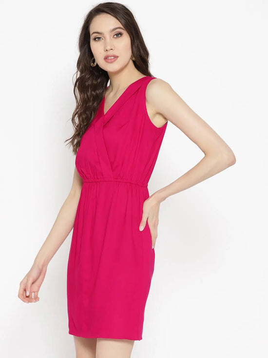 Overlap collar mini Dress in Pink