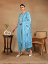 Ahika Women Blue Viscose Rayon Embroidered Straight Kurta Pant Set-VKSKD2183_S