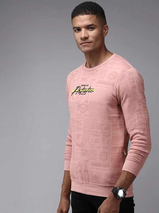 Men Pink Printed Sweatshirt-SCAW-23-Pink