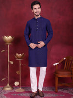 Men's Chikankari Embroidered Kurta Pyjama Set.-JOKP-5021Navy