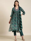 Women Teal Floral Kurta Set-FS-3023-Teal