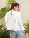 Women White Dobby Ruffle Top