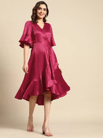 Midi over lap Frill Dress in Pink