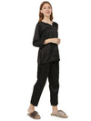 Smarty Pants Women's Silk Satin Black Color Night Suit Pair