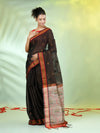 Black Cotton Saree With Jute Weaving Pallu-MA66BCT431930059