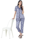 Smarty Pants Women's Silk Satin Lavender Color Feather Print Night Suit