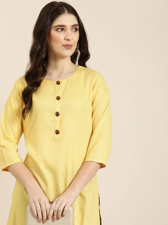 Women Yellow Floral Straight Kurta-GW-4199-Yellow