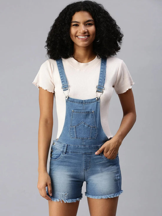 Women's Blue Solid Dungarees-LT-DS465-Blue