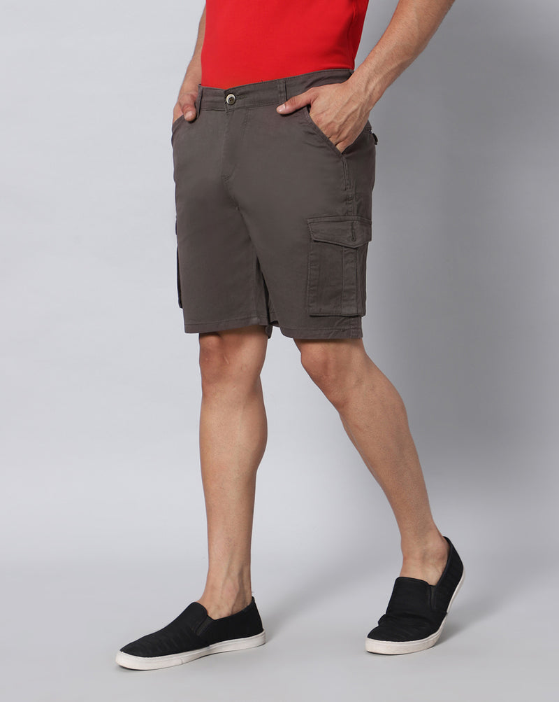 Solid Stretchable Shorts with 6 pockets-Grey