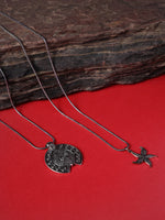 Set of 2 Star & Geometrical shape Oxidised Silver-Toned Textured Necklace