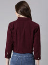 Women Maroon Solid Denim Jacket-AE-0001-Maroon