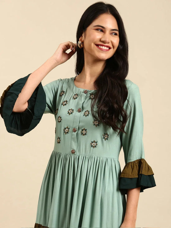 Women's Green Solid Anarkali Kurta-GW-1089-Seagreen