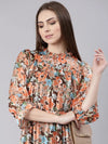 Women Orange Floral A Line Dress-HQ-010-Orange