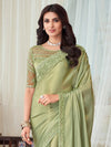 Saree Mall Women's  Blend Olive Embellished Designer Saree With Blouse Piece-SILVER27005