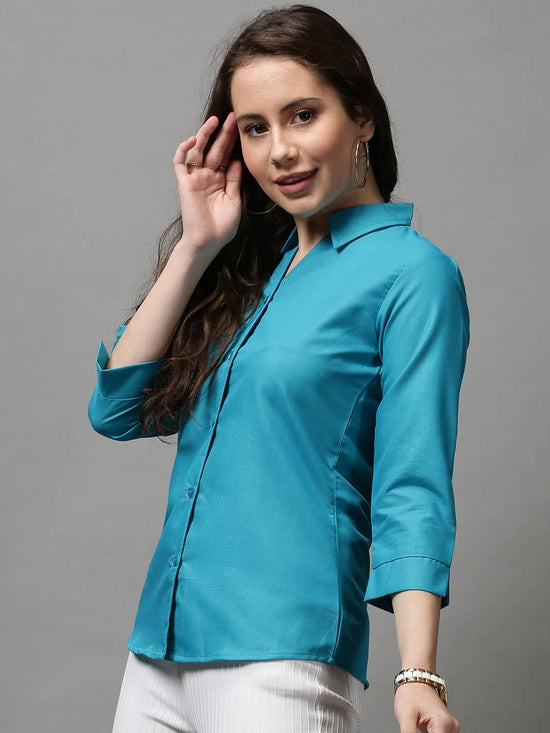 Women's Blue Solid Shirt-AE-3331034-Turquoiseblue