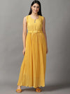 Women's Yellow Solid Fit and Flare Dress-KG-8046-Yellow