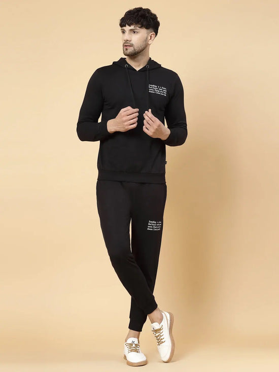 Rigo Black Text Print Tracksuit-TRKSET1008-L