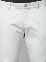 Genips Men's Off White Cotton Stretch Caribbean Slim Fit Solid Trousers