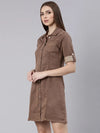 Women Brown Solid Shirt Dress-LT-104-Brown