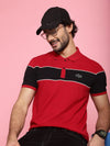 Venitian Men Printed Polo Neck Cut And Sew Cotton Red T-Shirt