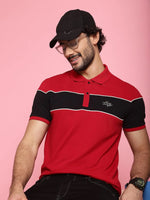 Venitian Men Printed Polo Neck Cut And Sew Cotton Red T-Shirt