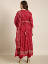 Women Anarkali Pink Geometric Kurta and Trousers Set Comes With Dupatta and Potli Bag and Waist Belt-GW-4352-Pink