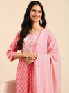 Women's Pink Printed Kurta Set-AT-A576-Pink