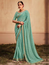 Saree Mall Women's Georgette Sea Green Zari Embroidered Designer Saree With Blouse Piece-VIHANA1015