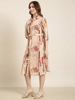 Women Peach Floral Shirt Dress-DW-5068-Peach