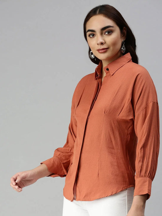 Women's Rust Solid Shirt-AE-10196-Rust