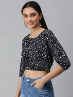 Women Navy Blue Embroidered Crop Corset Top-AE-10213-Navybluewhite