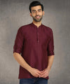 Hangup Men Standard Solid Men's Indian Wear-Maroon_Dupion_Patch_Short2Kurta