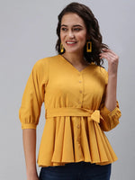 Women's Yellow Solid Top-SH-3603-Mustard