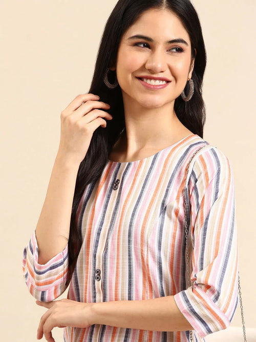 Women's Multi Striped Straight Kurta-SKC-3350-1-Multi