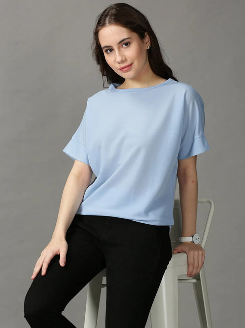 Women's Blue Solid Top-AE-10495-Blue