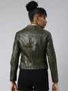 Women Solid Olive Biker Jacket-1801-Olive