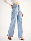 Women Blue High Waist Front Dart Straight Jeans