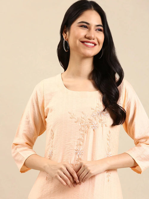 Women's Pink Solid Straight Kurta-SKC-3362-Peach