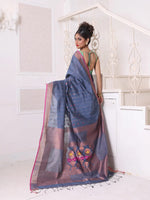 All Over Zari Weaving Grey Cotton Saree With Zari Borders-MA64BCT401380030