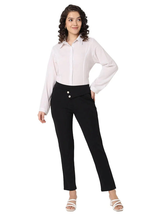 Smarty Pants Women's Cotton Lycra Straight Fit Black Color Formal Trouser