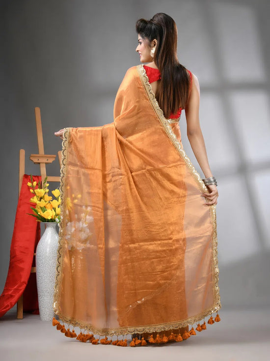 Yellow Shimmer Tissue Saree With Gota Patti Borders-MA62TIS33990013