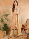 Ahika Women Beige Chanderi Striped Woven Design Straight Kurta Trouser With Dupatta-PKSKD2656