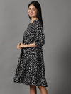 Women's Black Floral Fit and Flare Dress-KG-4098-Black