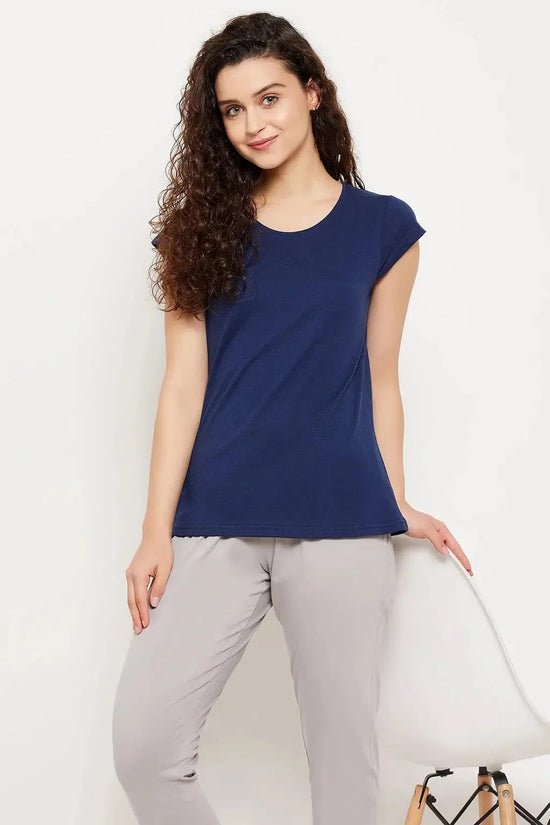 Clovia Chic Basic Top in Navy - 100% Cotton