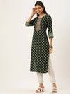 Women's Green Printed Straight Kurtas-AT-A421-K-Green