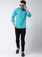 Hangup Men Slim Solid Shirts-CollarTurquoiseShirt