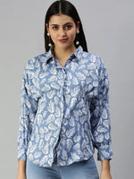 Women's Blue Printed Shirt-AE-10199-Blue